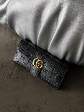 Жіночий гаманець Gucci чорний стьобаний подвійний Гччі 20539-1 фото