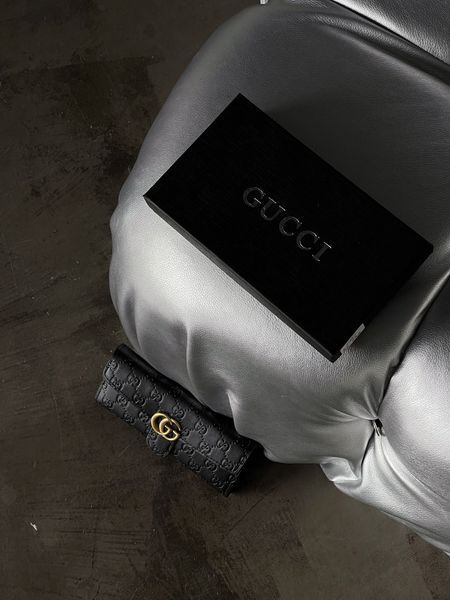 Жіночий гаманець Gucci чорний стьобаний подвійний Гччі 20539-1 фото