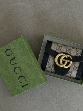 Гаманець жіночий Gucci Marmont чорний маленький з коробкою Гуччі 20087-1 фото