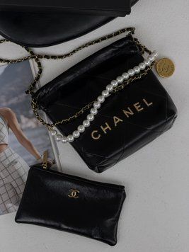 Сумка жіноча Chanel 22 Mini Handbag з перлинами чорний (з пакуванням) 204172 фото