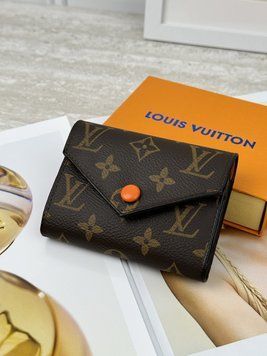 Жіночий гаманець Louis Vuitton коричневий + жовтогарячий конверт міні Луї Віттон 20288-2 фото