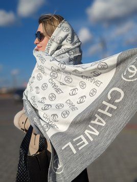 Палантин Chanel Женский Шарф двухсторонний Шанель серый 20398-2 фото