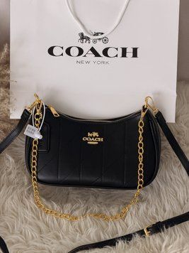 Сумка жіноча багет Coach Teri Shoulder чорний 205654 фото