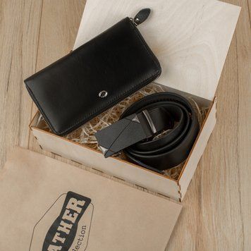 Чоловічий подарунковий набір Leather Collection (гаманець і ремінь автомат) (LC008) 2365676705 фото