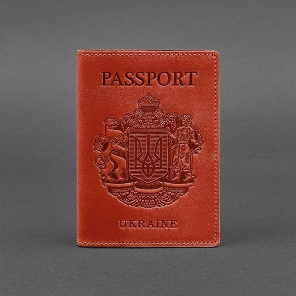 Шкіряна обкладинка для паспорта коралова з українським гербом BN-OP-UA-coral фото