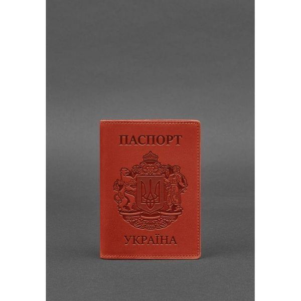 Шкіряна обкладинка для паспорта коралова з українським гербом BN-OP-UA-coral фото
