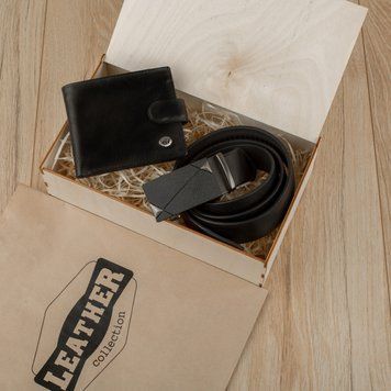Чоловічий подарунковий набір Leather Collection (портмоне і ремінь автомат) (LC007) 2365676706 фото