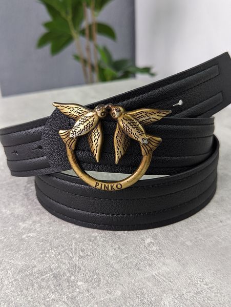Жіночий ремінь пояс Pinko Пінко чорний + золото лінійний PK-10020 фото