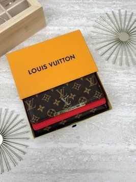 Жіночий гаманець Louis Vuitton коричневий + червоний великий подвійний Луї Віттон 20513-3 фото