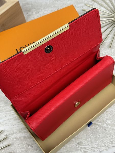 Жіночий гаманець Louis Vuitton коричневий + червоний великий подвійний Луї Віттон 20513-3 фото