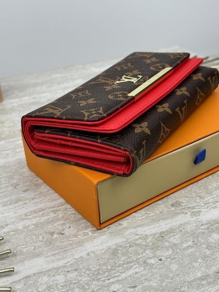 Жіночий гаманець Louis Vuitton коричневий + червоний великий подвійний Луї Віттон 20513-3 фото