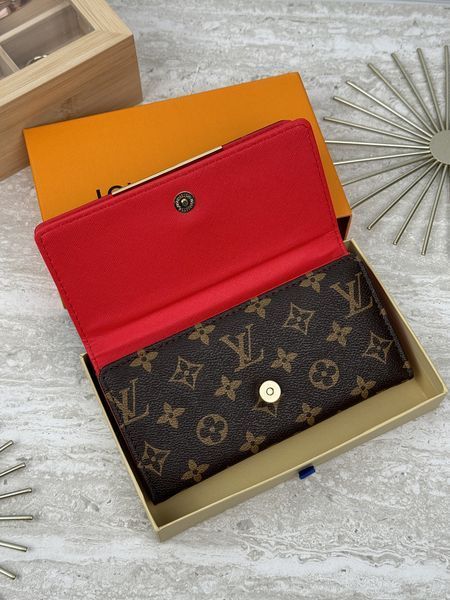 Жіночий гаманець Louis Vuitton коричневий + червоний великий подвійний Луї Віттон 20513-3 фото