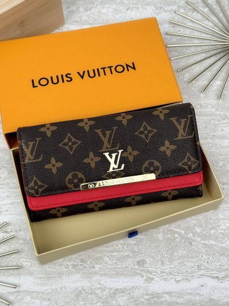 Жіночий гаманець Louis Vuitton коричневий + червоний великий подвійний Луї Віттон 20513-3 фото