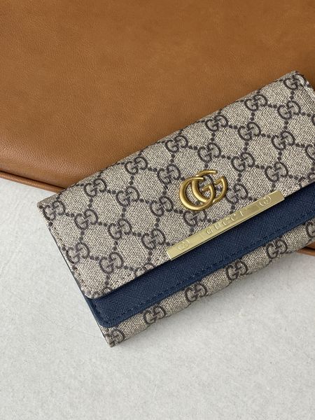 Жіночий гаманець Gucci сіро-синій великий подвійний Гуччі 20436-1 фото