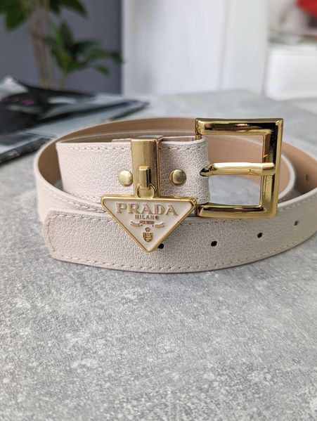 Жіночий ремінь пояс Prada Прада молочний + золото P-10012 фото
