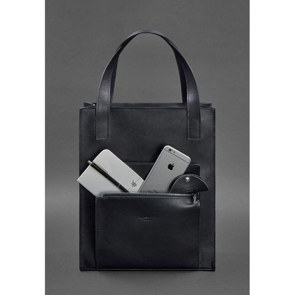 Шкіряна жіноча сумка-шопер Бетсі з кишенею синя Краст BN-BAG-10-1-navy-blue фото